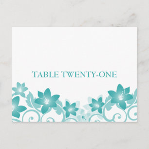 Carte postale Numéro de table florale simple Aqua