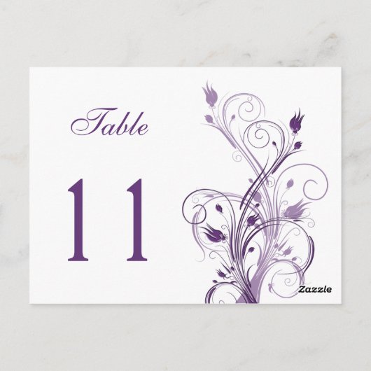 Carte postale Numéro de table florale violet et bl (Dos)