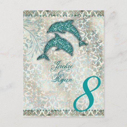 Carte postale numéro de table mariage plage dauphi (Devant)