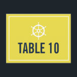 Carte postale Numéro de table marine et jaune<br><div class="desc">Carte postale carte de remerciements bleu marine foncé et jaune avec illustration de la barre blanche. C'est parfait pour les mariages nautiques ou les mariages à thème mer et océan. com com com</div>