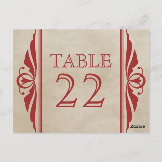 Carte postale Numéro de table Red Elegant Deco (Dos)