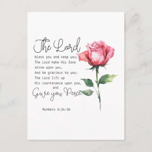 Carte Postale Numéros 6:24-26 Le Seigneur vous bénisse Fleur Ros (Devant)