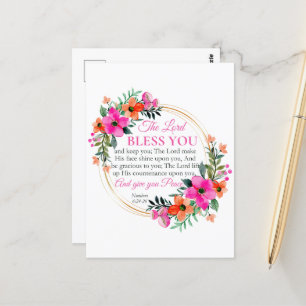 Carte Postale Numéros 6:24-26 Rose Floral Wreath Christian