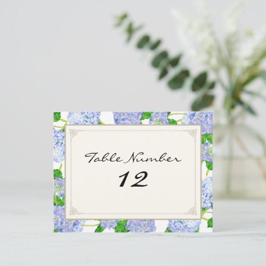 Carte Postale Numéros de tableau Dentelle bleu Hydrangée Florale (Debout devant)