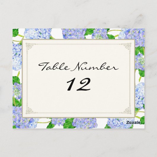 Carte Postale Numéros de tableau Dentelle bleu Hydrangée Florale (Dos)