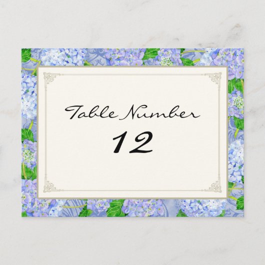 Carte Postale Numéros de tableau Dentelle bleu Hydrangée Florale (Devant)