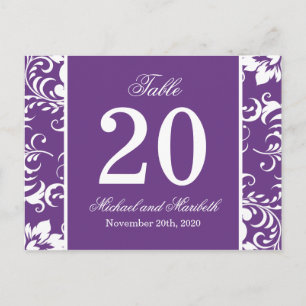 Carte Postale Numéros de tableau des côtés Damas (violet/blanc)