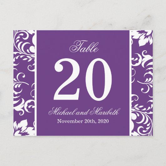 Carte Postale Numéros de tableau des côtés Damas (violet/blanc) (Devant)