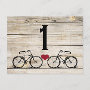 Carte Postale Numéros de tableau vintage Mariage de vélo