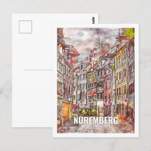 Carte Postale Nuremberg Allemagne Fameux Travel Place Aquarelle