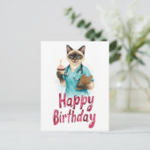 Carte Postale Nurse Cat with Cake and text Happy Birthday  (Debout devant)