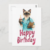 Carte Postale Nurse Cat with Cake and text Happy Birthday  (Devant / Derrière)