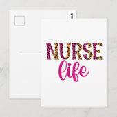 Carte Postale Nurse Life - Rose et Empreinte de léopard (Devant / Derrière)