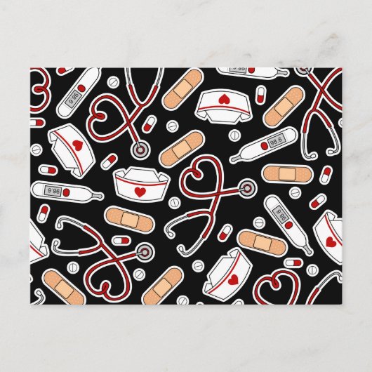 Carte Postale Nurse Love Print Black Background (Devant)