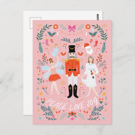 Carte Postale Nutcracker Peach Peace Love Christmas Postcard (Devant / Derrière)