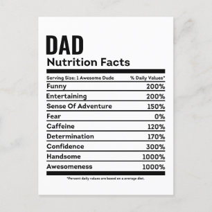 Carte Postale Nutrition Facts Funny Papa Nom personnalisé