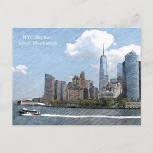 CARTE POSTALE NYC COUCHER DE SOLEIL SUR MANHATTAN