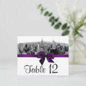Carte Postale NYC Etched Fisheye Skyline BW Purple Numéro de tab (Debout devant)