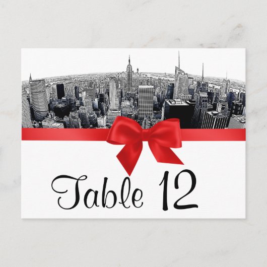 Carte Postale NYC Etched Fisheye Skyline BW Red Table Numéro (Devant)