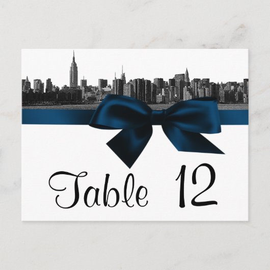 Carte Postale NYC Large Skyline Etted BW Navy Blue Table Numéro (Devant)
