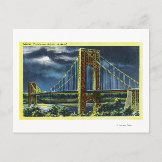 Carte Postale NYC, New YorkGeorge Washington Bridge à la nuit (Devant)
