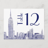 Carte Postale NYC Skyline 01 Etched Table Number Card Bleu (Devant)