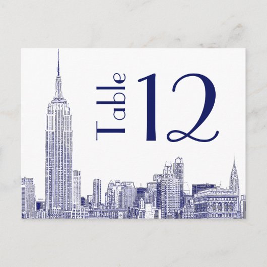 Carte Postale NYC Skyline 01 Etched Table Number Card Bleu (Devant)