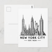 Carte Postale NYC Skyline Illustration with Statue of Liberty (Devant / Derrière)