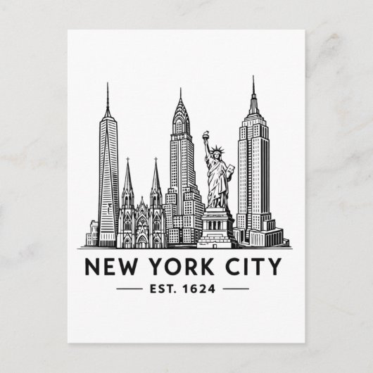Carte Postale NYC Skyline Illustration with Statue of Liberty (Devant)