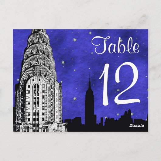 Carte Postale NYC Skyline Silhouette Chry Blu Stru Numéro de tab (Dos)