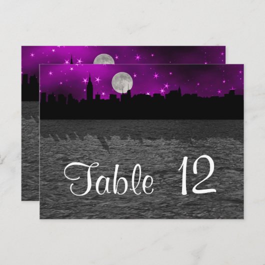 Carte Postale NYC Skyline Silhouette Lune violette Numéro de tab (Devant / Derrière)