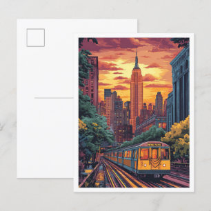 Carte Postale NYC USA Vintage Illustration Travel