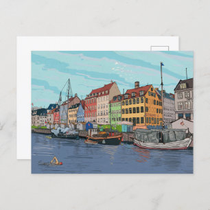 Carte Postale Nyhavn Copenhagen Danemark Illustration lunaire
