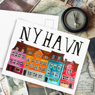 Carte Postale NYHAVN Copenhagen Watercolor Art Travel