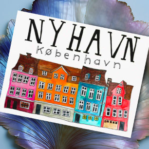 Carte Postale NYHAVN Kobenhavn Watercolor Art Travel