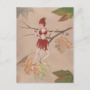 Carte Postale nymphe en bois avec feuille