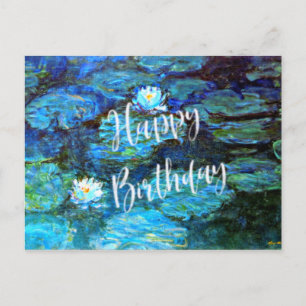 Carte Postale Nymphéas (bleus), Vœux d'anniversaire