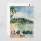 Carte Postale Oahu Hawaii Aquarelle Peinture Voyage (Devant / Derrière)
