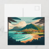 Carte Postale Oahu Hawaii Beach Vintage Retro (Devant / Derrière)