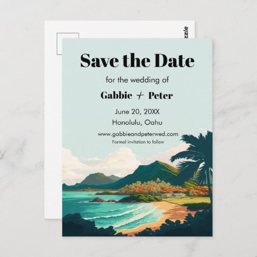 Carte Postale Oahu Hawaii Mariage Enregistrer la date (Devant / Derrière)