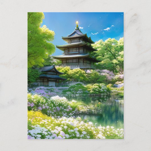 Carte Postale Oasis de printemps, Pagode en bois (Devant)