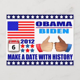 Carte postale : Obama/Biden - Drapeau - Date W/His