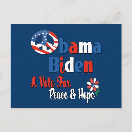 Carte Postale Obama Biden Peace and Hope 2008 (Devant)