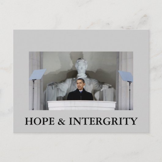 CARTE POSTALE OBAMA HOPE & INTERGRITY (Devant)