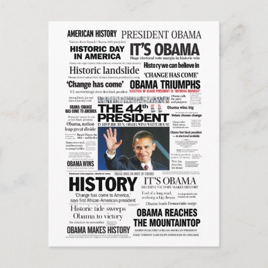 Carte Postale Obama : Le quarante-quatrième Président Headline (Devant)