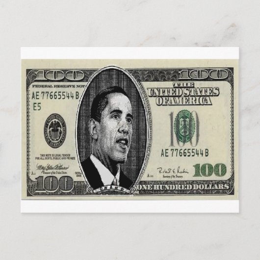 Carte Postale Obama sur une facture de 100 dollars (Devant)