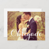 Carte Postale Obrigado Elegant White Script Mariage Photo (Devant / Derrière)