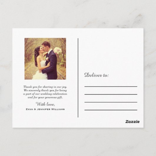 Carte Postale Obrigado Elegant White Script Mariage Photo (Dos)