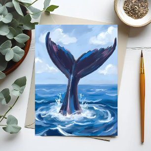 Carte Postale Observation des baleines   Aquarelle de l'océan bl