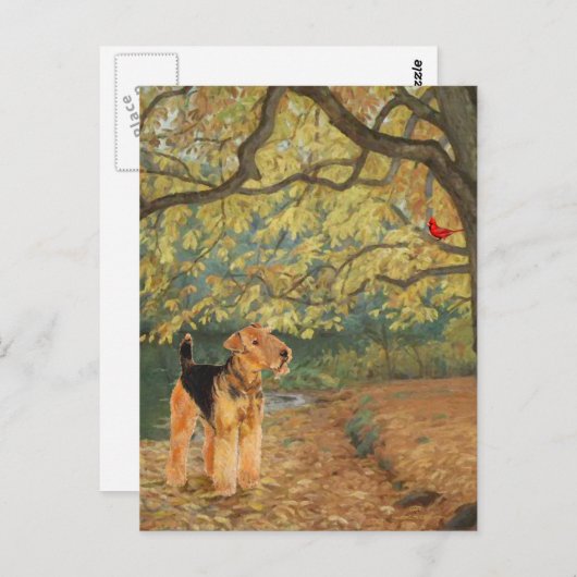 Carte Postale Observation des oiseaux d'Airedale Terrier (Devant / Derrière)